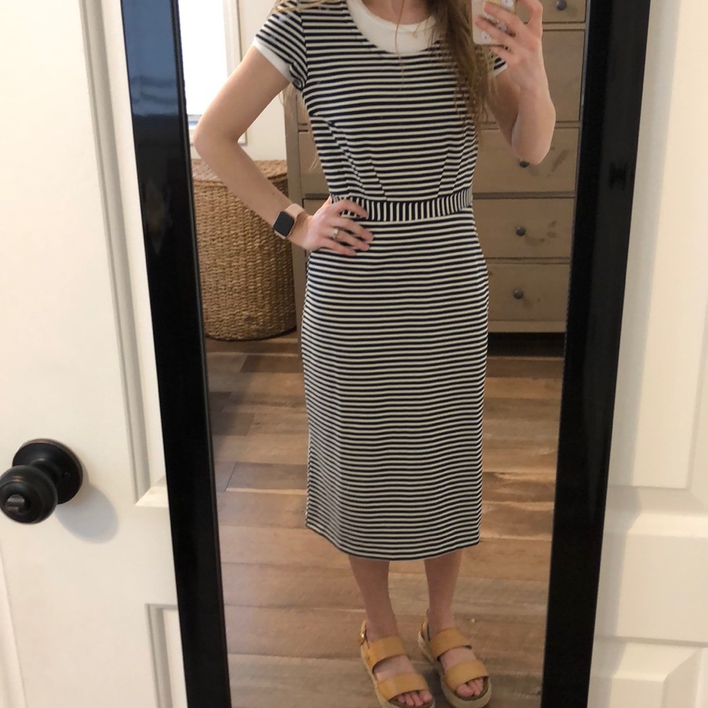 Downeast Basics Navy and white striped dress